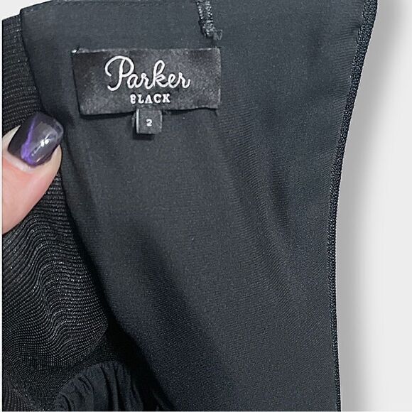 Parker Remi Black & Yellow Floral Satin Strapless Fit N Flare Cocktail Dress 2 - Picture 8 of 9